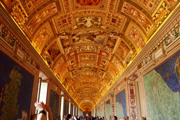 The elaborate ceiling of the Vatican Museum en route to the Sistine Chapel